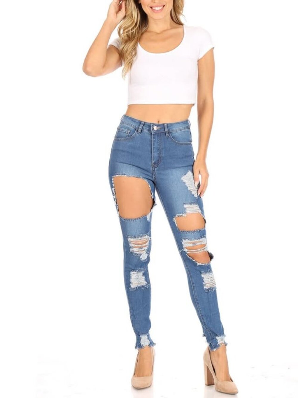 NWT Denim Couture Distressed Skinny Jeans Raw Hem Stretch Denim
